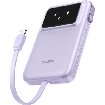 Ugreen Baterie externa UGREEN Uno 10.000 mAh, 30W, cablu USB-C incorporat, Violet