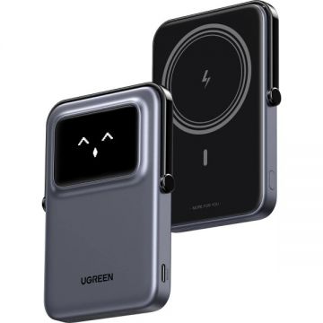 Ugreen Baterie Externa Wireless UGREEN PB571 Uno, 5000mAh, 20W, PD + FQI, 1 x QI - 1 x USB-C, Gri