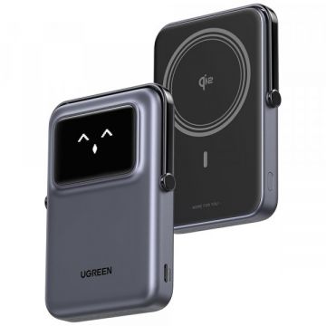 Ugreen Baterie Externa Wireless UGREEN PB764 Uno, 10000mAh, 20W, PD + FQI, 1 x QI - 1 x USB-C, Gri