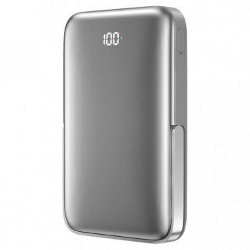 WIWU Baterie Externa Wireless WiWu Wi-P018, 10000mAh, 20W, PD + FQI, 1 x QI - 1 x USB-C, Gri