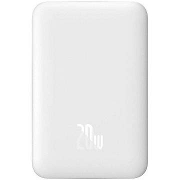 Acumulator extern Magnetic Mini, 10000 mAh, USB-C, Compatibila MagSafe, Wireless 15W, Cablu USB-C 50 cm inclus, Alb