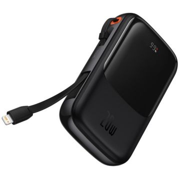 Acumulator Extern Q Pow Digital Display 20000mAh 20W Lightning Type-C USB Cablu USB-C 3A Negru