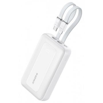 Acumulator Extern Zolo 10000mAh 30W  3.0A  Cablu  USB-C+Lightning   1 x USB-A  USB-C  Alb