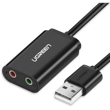 Cablu de date 30724, USB 2.0 tata la 2x Jack 3.5 mama, 18cm, Negru
