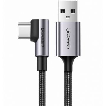 Cablu de Date si Incarcare US284 USB la USB Type-C Angled 90 3A 2m Negru