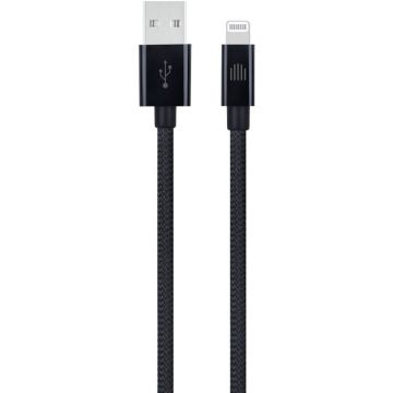 Cablu de Date USB-A to Lightning Nylon Textile 0.25m Negru