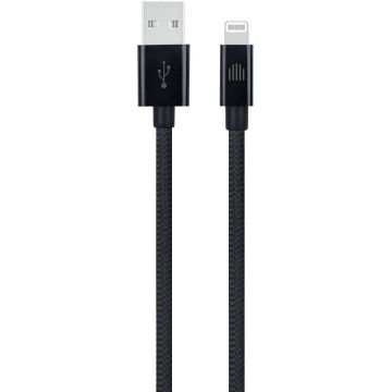 Cablu de Date USB-A to Lightning Nylon Textile 1.25m Negru