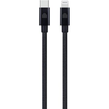 Cablu de Date USB-C to Lightning Nylon Textile 0.25m Negru