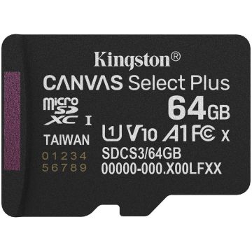 Card Technology 64GB micSDXC Canvas Select Plus Gen3 100R A1 Single Pack w/o ADP