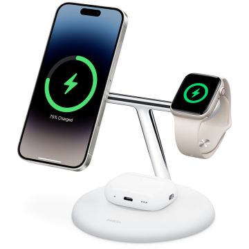 Incarcator Boost Charge Pro 3IN1 QI2 15W Magnetic Alb Incarcator Boost Charge Pro 3IN1 QI2 15W Magnetic Alb