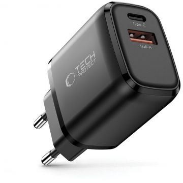 Incarcator NCA20, USB/USB-C, 20W, Quick Charge 3.0, Fast Network Charging, Negru