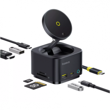 Statie Incarcare MagPro Series 7-in-1  Incarcare Wireless Magnetica 15W  4K HDMI  2x USB-A  1x UBS-C  1x TF/SD  1x PD  Negru
