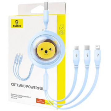 Cablu Date Cable 3w1 USB to USB-C USB-M Lightning 3,5A 1,1m Blue