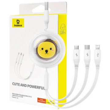 Cablu Date Charging  3w1 USB to USB-C USB-M Lightning 3,5A 1,1m Alb