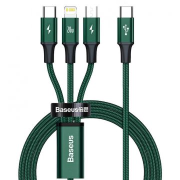 Cablu de date Rapid 3 in 1, USB Type C - USB Type-C/Lightning/Micro-USB, Power Delivery 20W, 1.5m, Verde