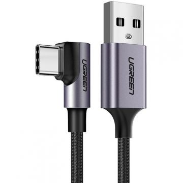 Cablu de date US284, USB la USB-C, 15W, 3A, 480 Mbps, Unghi incarcare 90 grade, 3m, Negru/Gri