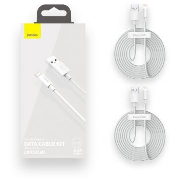 Set 2x Cablu De Date Simple Wisdom Kit USB La Lightning 2.4A 1.5m Alb