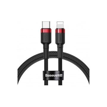 Cablu Date/Incarcare USB-C Lightning 1m Negru/Rosu