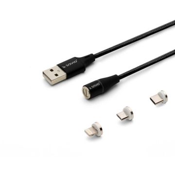 Cablu Date/Incarcare USB USB-C Micro USB-A Lightning 2m Negru