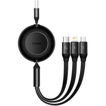 Cablu de date Bright Mirror 2, USB - Micro-USB/Lightning/USB Type-C, 66W, 1.1m, Negru