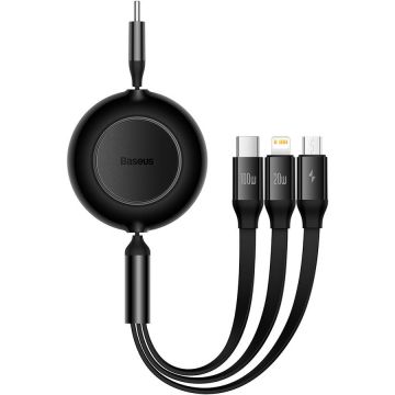 Cablu de date Bright Mirror 2, USB Type-C - Micro-USB/Lightning/USB Type-C, 3.5A, 1.1m, Negru