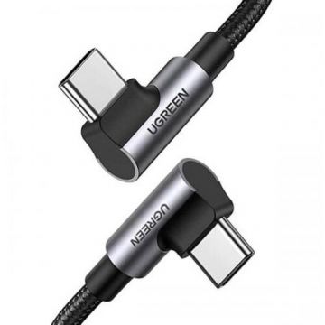 Cablu De Date Fast Charging Pentru Smartphone USB Type-C La USB Type-C 100W/5A Complete Angled 90 Braided 1m Negru