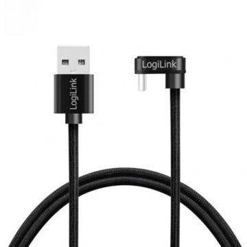 Cablu de Date / Incarcare pentru Smartphone USB 2.0 Type-C (T) la 180 Grade la USB-A (T) 2 x Ecranat Aluminiu 3M Negru