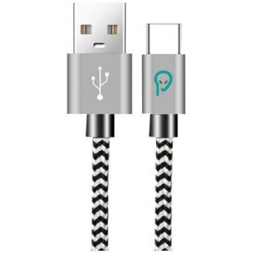 Cablu de Date / Incarcare pentru Smartphone USB 3.0 (T) la Type-C (T) 2.1A Braided 1.8M Zebra Alb/Negru