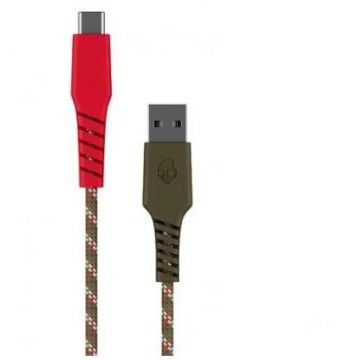 Cablu de Date / Incarcare Round Type USB-A to USB-C 1.2M Rosu/Kaki