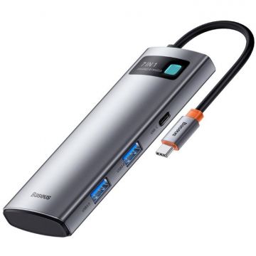 Cablu de date Metal Gleam, 2x USB, 1x USB-C, 1x HDMI 4K, 1x TF, 1x PD, 1x cititor de carduri, Gri