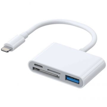 Cablu de date S-h142, micro SD / SD, conectori Lightning la USB si USB-C, 480 Mbps, Alb
