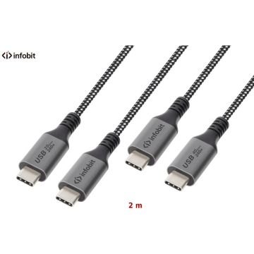 Cablu USB Type-C USB Type-C Infobit 20Gbps E-Marker 2m Multicolor