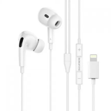 Casti Cu Fir BM30 Lightning 1.2m Cu Microfon Alb