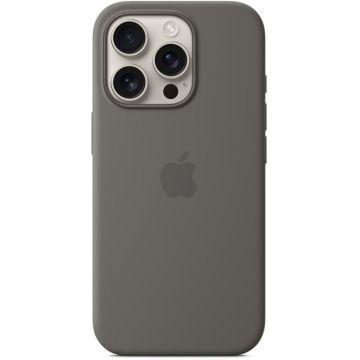 Apple Protectie pentru spate, material silicon pentru iPhone 16 Pro, culoare Stone Gray