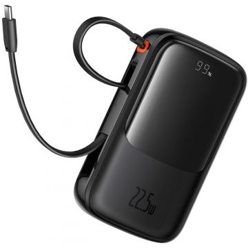 Baterie externa Baseus Qpow Pro+, 10000 mAh, 1x USB, 2x USB-C, 22.5 W, Display, Cablu USB-C, Black