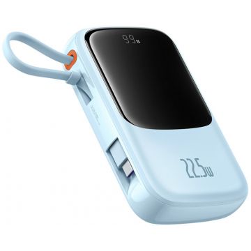 Baterie externa Baseus Qpow Pro+, 10000 mAh, 1x USB, 2x USB-C, 22.5 W, Display, Cablu USB-C, Blue
