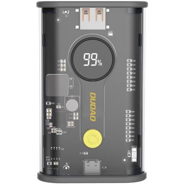 Baterie externa Dudao 10000 mAh, 1x USB, 1x USB-C, 22.5 W, Display, Black