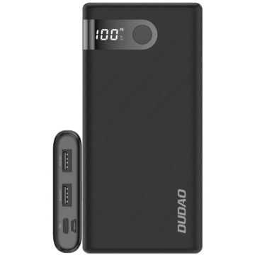 Baterie externa Dudao 10000 mAh, 2x USB, 1x USB-C, 20 W, Display, Black