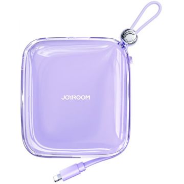 Baterie externa Joyroom Jelly Series 10000 mAh, 1x USB, 1x USB-C, 22.5 W, Cablu Lightning integrat, Purple