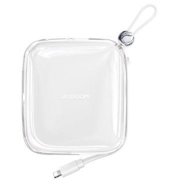 Baterie externa Joyroom Jelly Series 10000 mAh, 1x USB, 1x USB-C, 22.5 W, Cablu Lightning integrat, White
