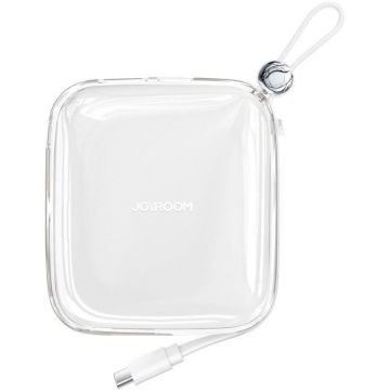 Baterie externa Joyroom Jelly Series 10000 mAh, 1x USB, 1x USB-C, 22.5 W, Cablu USB-C integrat, White