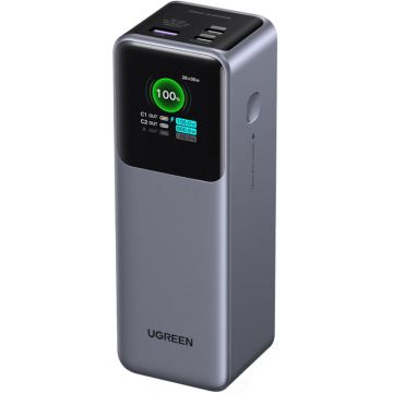 Baterie externa Ugreen PB722, 25000 mAh, 1x USB, 2x USB-C, 200 W, QuickCharge 3.0, Display, Grey