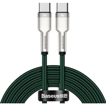 Cablu de date Cafule Metal, 2xUSB Type-C, 100W, 5A, 2m, Verde