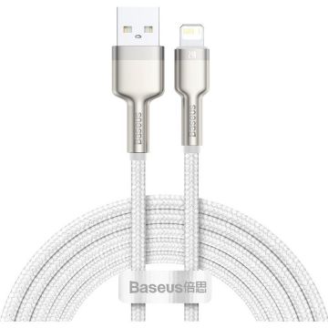 Cablu de date Cafule Metal, USB/Lightning, 18W, 2.4A, 2m, Alb