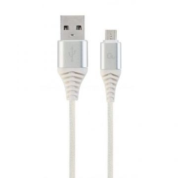 Cablu de date Premium cotton braided USB 2.0 - MicroUSB 1m Silver White