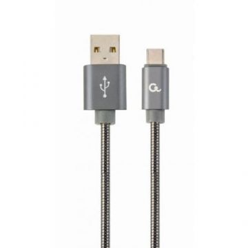 Cablu de date Premium Cotton Braided USB - Lightning 2m Turquoise Silver