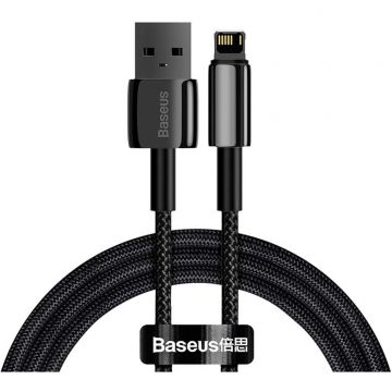 Cablu de date Tungsten Gold, USB/Lightning, 2.4A, 2m, Negru