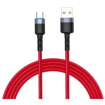 Cablu de date Type-C cu LED 3A nailon 1.2m Rosu