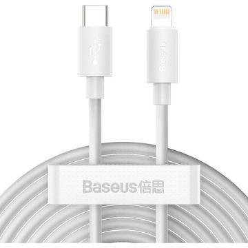 Cablu de date Wisdom, USB Type-C/Lightning, Fast Charging, PD 20W, 1.5m, Alb, Set 2 bucati