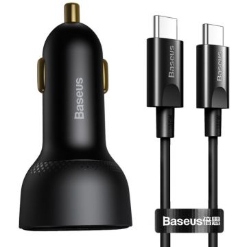 Incarcator auto Baseus TZCCZX-01, 1x USB-C, 1x USB, 100 W, Black + cablu USB-C
